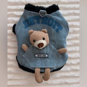 Detroit Blue Denim Dog Harness Vest with Bear Accent